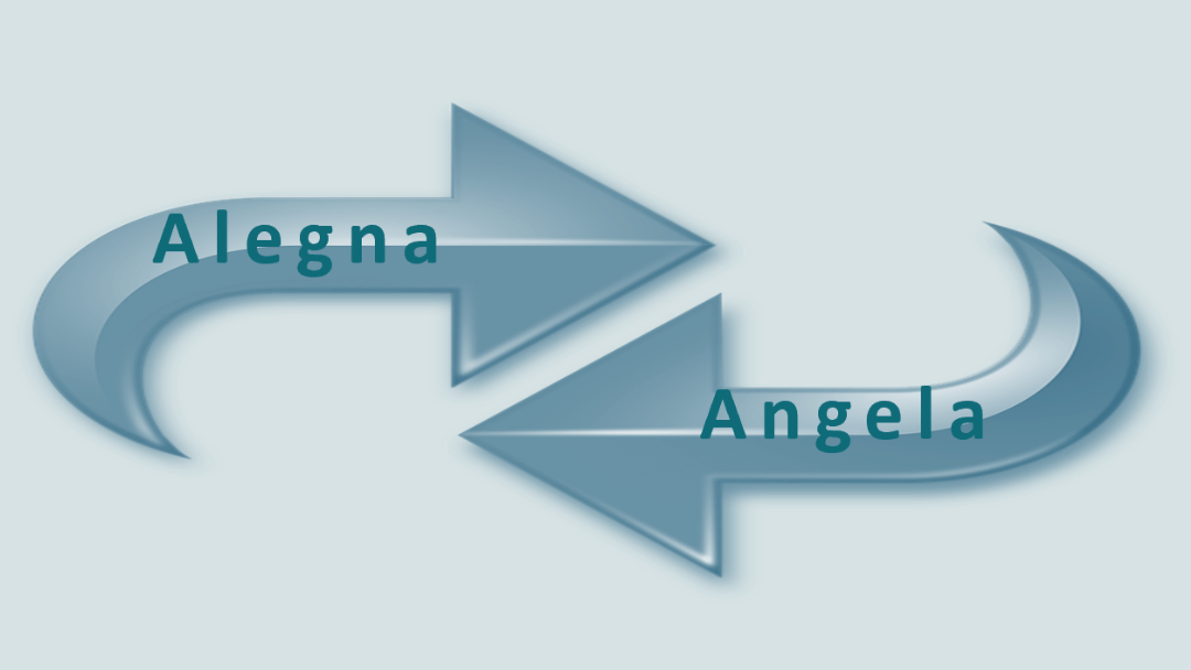Caption with arrows pointing towards each other, showing Alegna is Angela in reverse